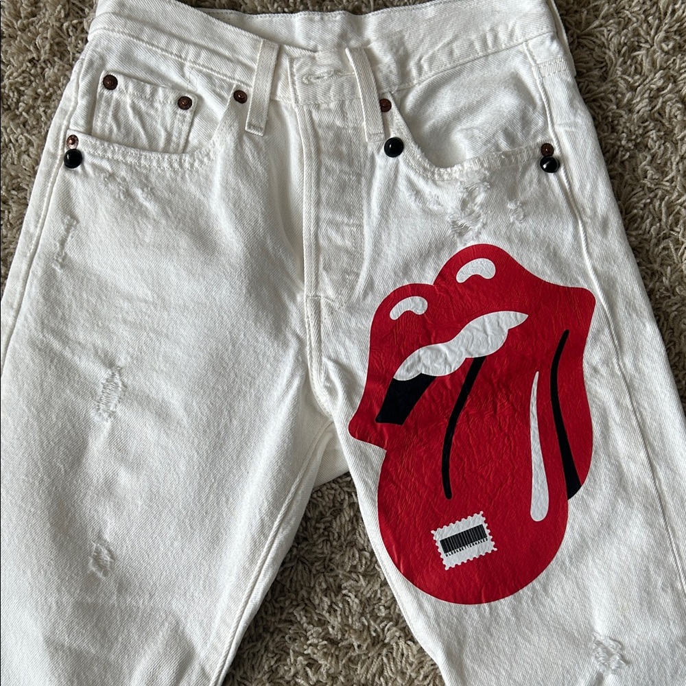 Custom made Levi’s denim Jeans with Graphic Tongue Print size 24 waist